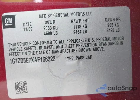 2010 Chevrolet Malibu Lt из США, поврежденный, VIN 1G1ZD5E7XAF166323